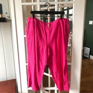 Vintage Linen Hot Pink Cropped Pants Flat Front Pockets 1X